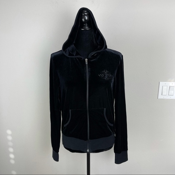 Victoria’s Secret VSX Sport Black soft Velvet Full Zip Up Jacket Hoodie Size M - Picture 7 of 12